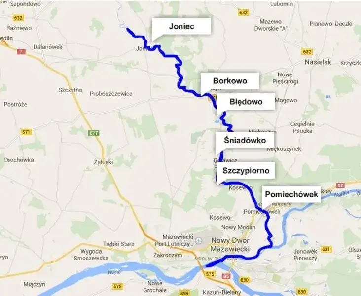 mapa tras kajakowych Jeziorka Piaseczno